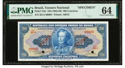 Brazil Tesouro Nacional 200 Cruzeiros ND (1955-59) Pick 154s Specimen PMG Choice Uncirculated 64. Two POCs.

HID09801242017

© 2020 Heritage Auctions ...