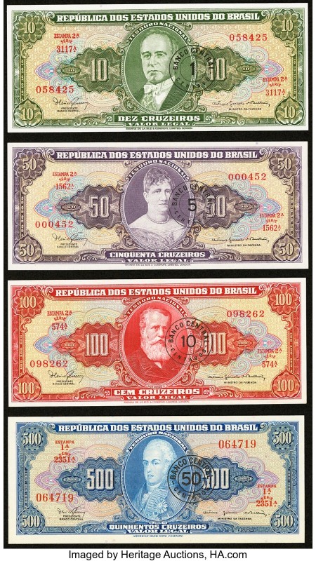 Brazil Banco Central Overprint Group Lot of 8 Examples About Uncirculated-Crisp ...