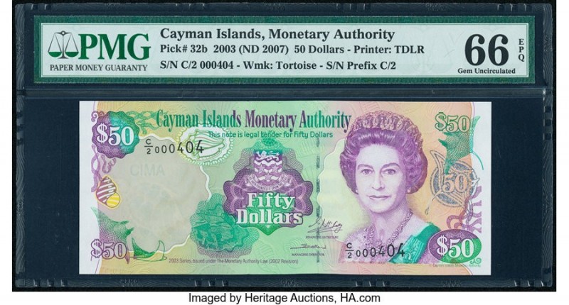 Cayman Islands Monetary Authority 50 Dollars 2003 (ND 2007) Pick 32b PMG Gem Unc...