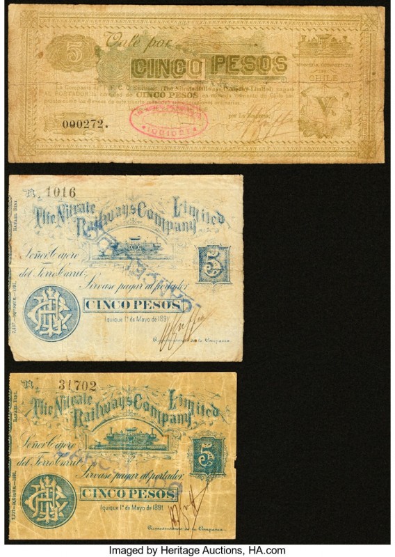 Chile Nitrate Railways Company Limited Group Lot of 5 Examples Fine-Very Fine. 
...