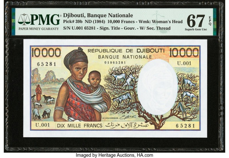 Djibouti Banque Nationale de Djibouti 10,000 Francs ND (1984) Pick 39b PMG Super...