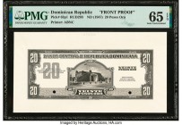 Dominican Republic Banco Central de la Republica Dominicana 20 Pesos Oro ND (1947) Pick 63p1 Front Proof PMG Gem Uncirculated 65 EPQ. Two POCs.

HID09...