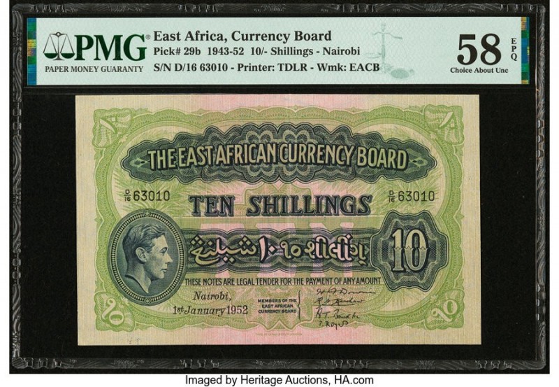 East Africa East African Currency Board 10 Shillings 1.1.1952 Pick 29b PMG Choic...