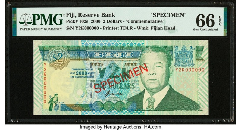 Fiji Reserve Bank of Fiji 2 Dollars 2000 Pick 102s Commemorative Specimen PMG Ge...