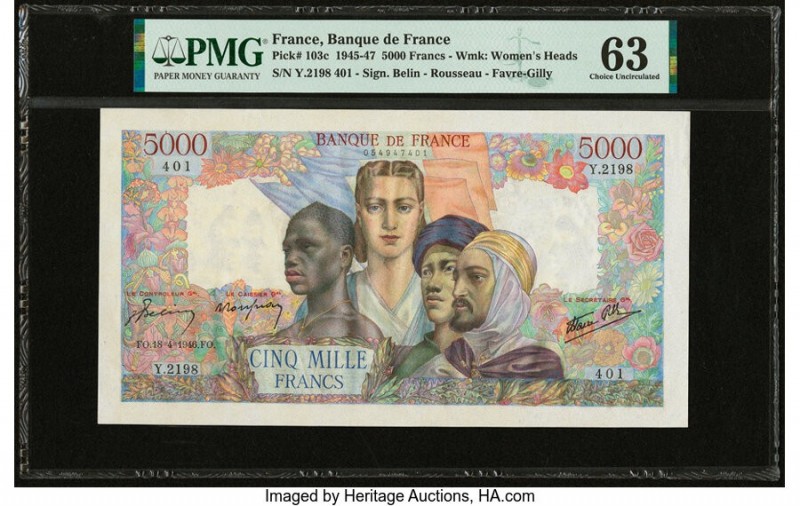 France Banque de France 5000 Francs 18.4.1946 Pick 103c PMG Choice Uncirculated ...