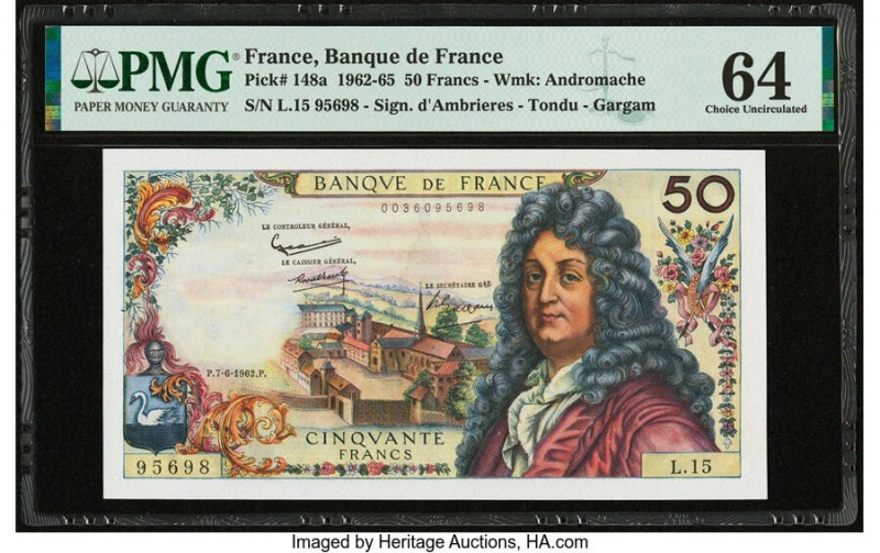 France Banque de France 50 Francs 7.6.1962 Pick 148a PMG Choice Uncirculated 64....