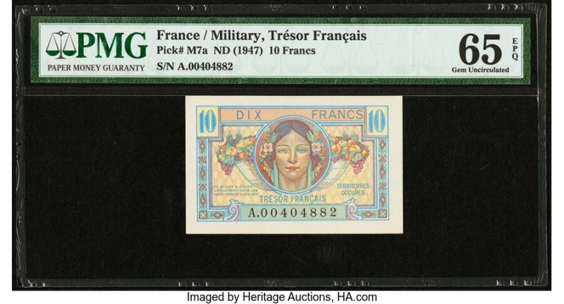 France Tresor Francais 10 Francs ND (1947) Pick M7a PMG Gem Uncirculated 65 EPQ....