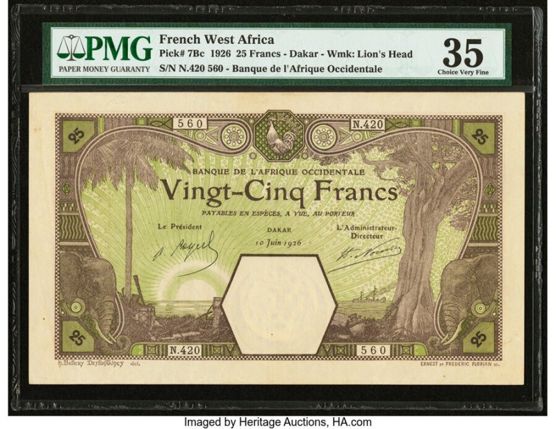 French West Africa Banque de l'Afrique Occidentale 25 Francs 10.6.1926 Pick 7Bc ...