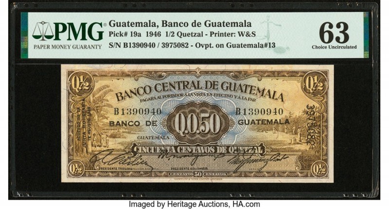 Guatemala Banco de Guatemala 1/2 Quetzal 12.8.1946 Pick 19a PMG Choice Uncircula...
