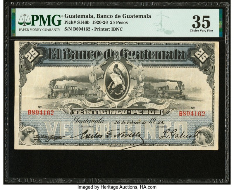 Guatemala Banco de Guatemala 25 Pesos 26.2.1924 Pick S146b PMG Choice Very Fine ...
