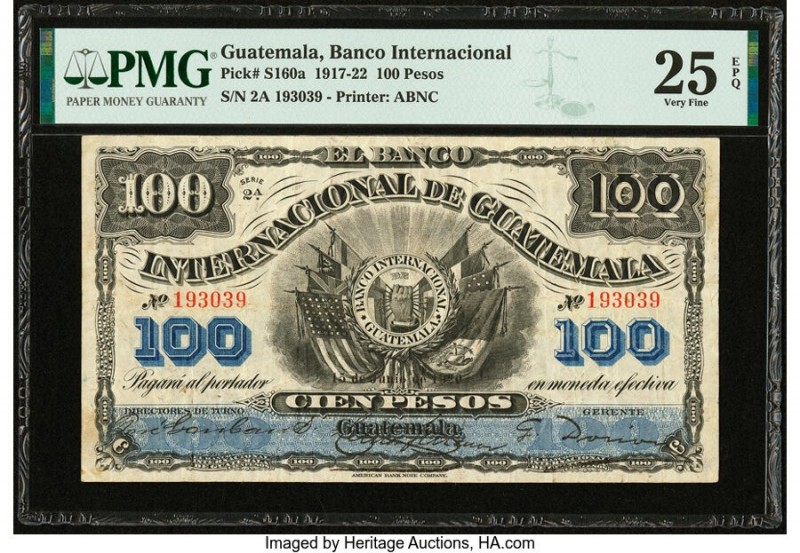 Guatemala Banco Internacional De Guatemala 100 Pesos 15.6.1920 Pick S160a PMG Ve...