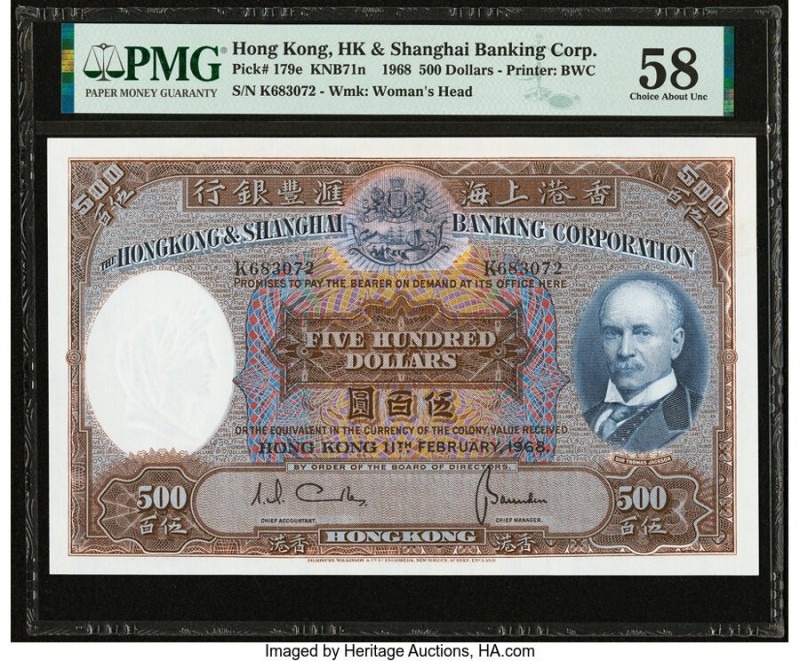 Hong Kong Hongkong & Shanghai Banking Corp. 500 Dollars 1968 Pick 179e KNB71 PMG...