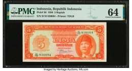 Indonesia Republik Indonesia 5 Rupiah 1.1.1950 Pick 36 PMG Choice Uncirculated 64. 

HID09801242017

© 2020 Heritage Auctions | All Rights Reserved