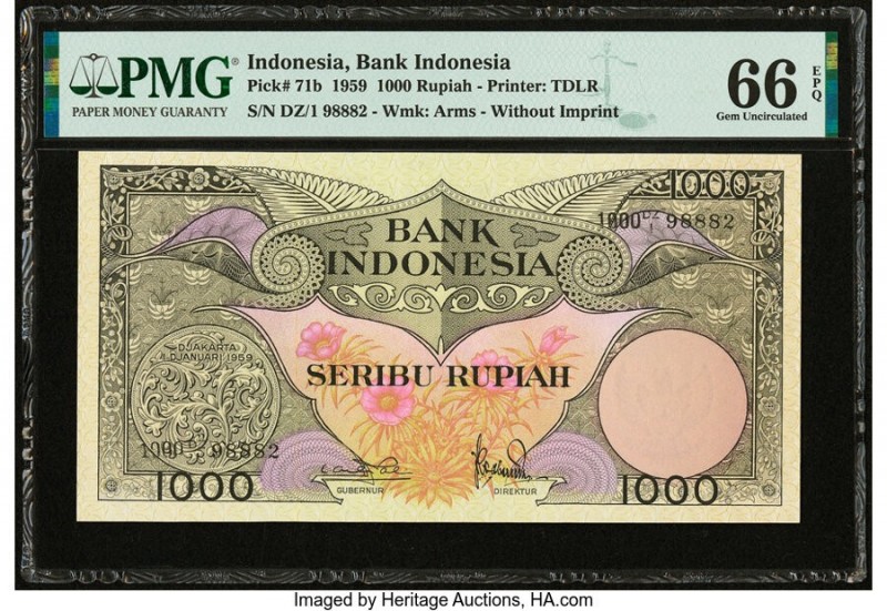 Indonesia Bank Indonesia 1000 Rupiah 1959 Pick 71b PMG Gem Uncirculated 66 EPQ. ...
