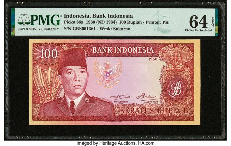 Indonesia Bank Indonesia 100 Rupiah 1960 (ND 1964) Pick 86a PMG Choice Uncircula...