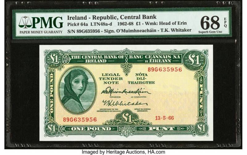 Ireland - Republic Central Bank of Ireland 1 Pound 13.5.1966 Pick 64a PMG Superb...