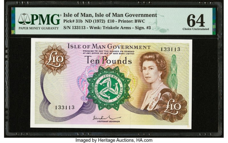 Isle Of Man Isle of Man Government 10 Pounds ND (1972) Pick 31b PMG Choice Uncir...