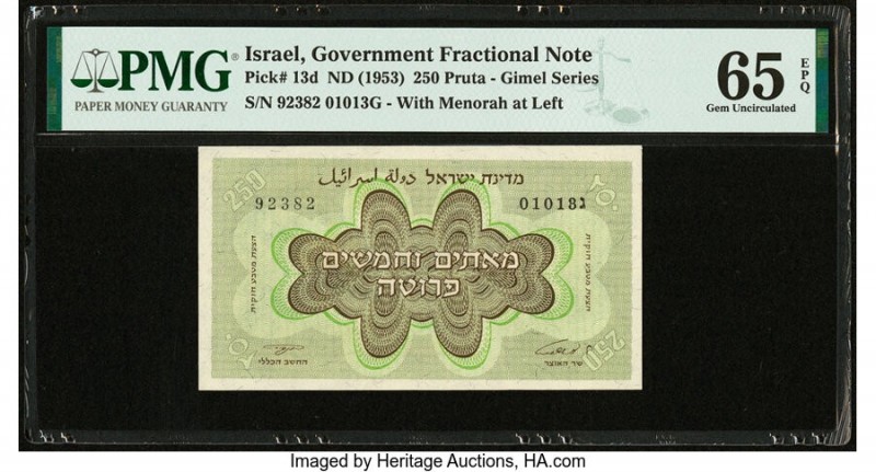 Israel Israel Government 250 Pruta ND (1953) Pick 13d PMG Gem Uncirculated 65 EP...