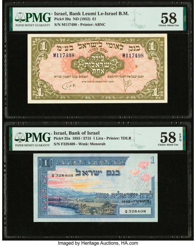 Israel Bank Leumi Le-Israel B.M.; Bank of Israel 1 Pound ND; 1 Lira (1952); 1955...