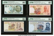 Israel Bank of Israel 5; 10; 50; 100 Lirot 1968 / 5728 Pick 34a; 35c; 36a; 37a Four Examples PMG Gem Uncirculated 66 EPQ (3); Gem Uncirculated 65 EPQ....