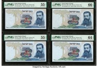 Israel Bank of Israel 100 Lirot 1968 / 5728 Pick 37b; 37c; 37d(2) Four Examples PMG About Uncirculated 55 EPQ (2); Gem Uncirculated 66 EPQ; Choice Unc...