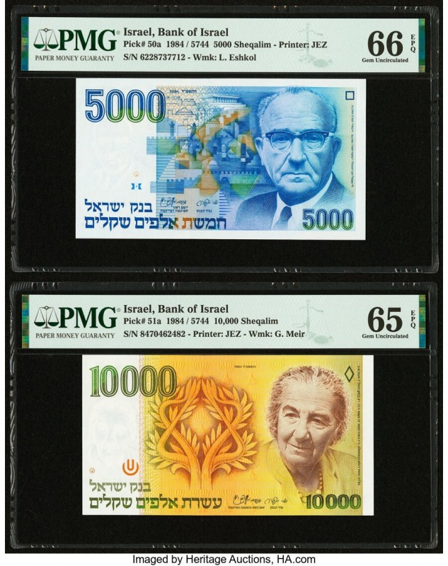 Israel Bank of Israel 5000; 10,000 Sheqalim 1984 / 5744 Pick 50a; 51a Two Exampl...