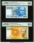 Israel Bank of Israel 5000; 10,000 Sheqalim 1984 / 5744 Pick 50a; 51a Two Examples PMG Gem Uncirculated 66 EPQ; Gem Uncirculated 65 EPQ. 

HID09801242...