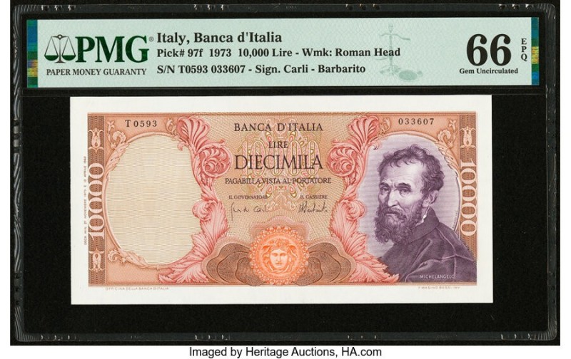 Italy Banco d'Italia 10,000 Lire 1973 Pick 97f PMG Gem Uncirculated 66 EPQ. 

HI...