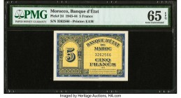 Morocco Banque d'Etat du Maroc 5 Francs 1.8.1943 Pick 24 PMG Gem Uncirculated 65 EPQ. 

HID09801242017

© 2020 Heritage Auctions | All Rights Reserved...