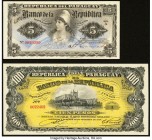 Paraguay Banco de la Republica 5 Pesos M.N. = 1/2 Peso Oro; 100 Pesos = 10 Pesos Oro 26.12.1907 Pick 156; 159 Two Examples Crisp Uncirculated. 

HID09...