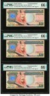 Saudi Arabia Saudi Arabian Monetary Agency 200 Riyals ND (2000) / AH 1419 Pick 28 Commemorative Three Consecutive Examples PMG Gem Uncirculated 66 EPQ...