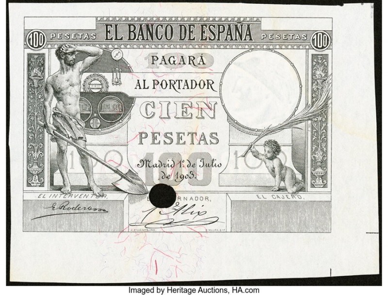 Spain Banco de Espana, Madrid 100 Pesetas 1.7.1903 Pick 53p Proof Crisp Uncircul...