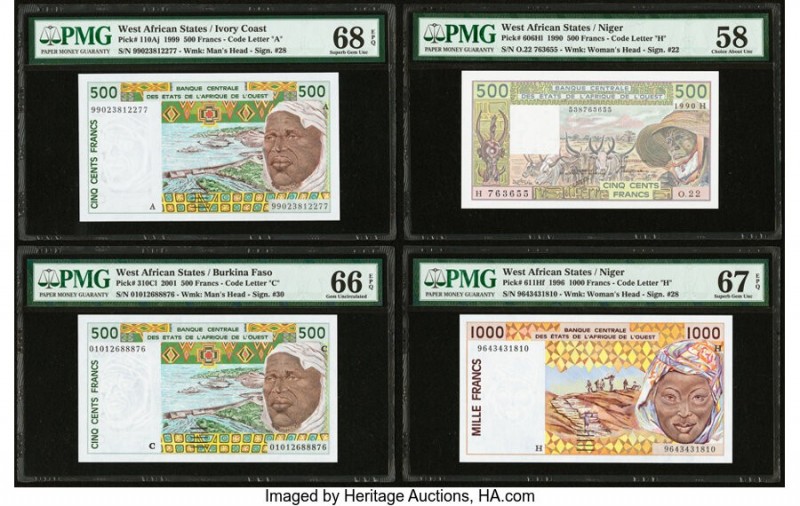 West African States Group Lot of 8 Graded Examples PMG Superb Gem Unc 68 EPQ; Su...