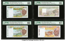 West African States Group Lot of 8 Graded Examples PMG Superb Gem Unc 68 EPQ; Superb Gem Unc 67 EPQ (3); Gem Uncirculated 66 EPQ (3); Choice About Unc...