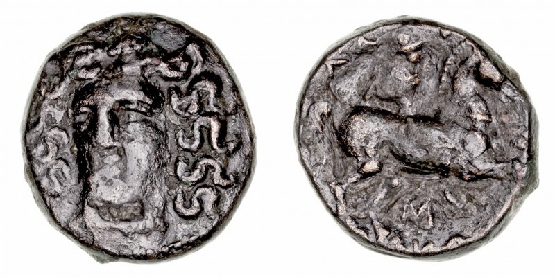 Tesalia
AE-22. Larissa. (siglo IV-III a.C.). A/Cabeza de frente de la ninfa Lar...