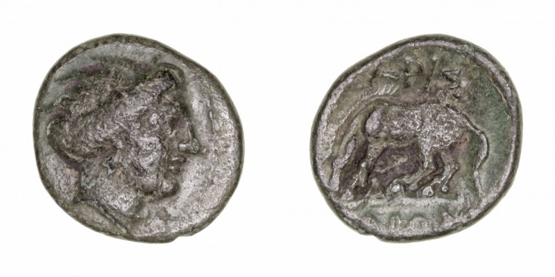 Tesalia
AE-13. Larissa. (380-337 a.C.). A/Cabeza de la ninfa Larissa der. R/Cab...