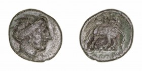 Tesalia
AE-13. Larissa. (380-337 a.C.). A/Cabeza de la ninfa Larissa der. R/Caballo estante a la izq. 1.30g. BCD Thessaly II 391.1. Pátina verde. MBC...