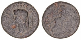 Claudio
Dupondio. AE. A/Busto a izq., detrás resello NCAPR dentro de cartela (para algunos abreviación de Nero Caesar Aprobatus y para otros Nummus C...