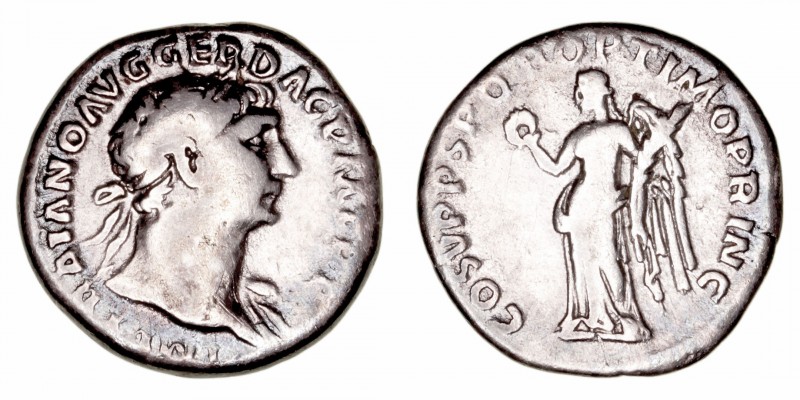 Trajano
Denario. AR. Roma. (98-117). R/COS. V P.P. S.P.Q.R. OPTIMO PRINC. 2.88g...