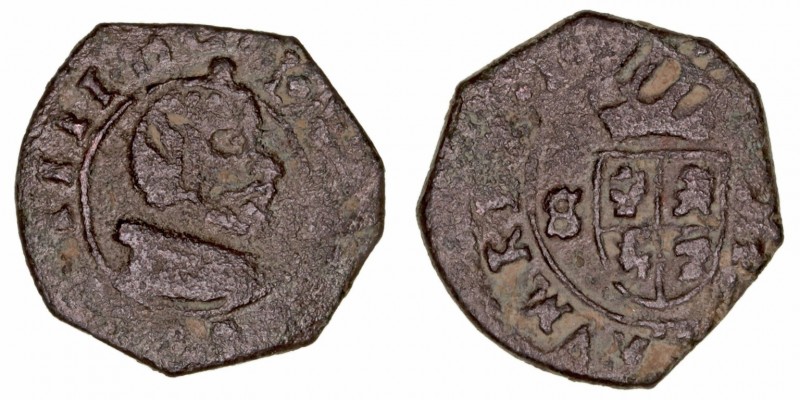 Felipe IV
8 Maravedís. AE. Sevilla R. (1661). Resello III sobre la corona. 1.78...