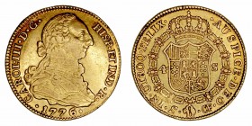 Carlos III
4 Escudos. AV. Sevilla CN. 1776. 13.40g. Cal.1889 (2019). Rayitas en anverso y reverso. Escasa. (MBC+).