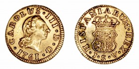 Carlos III
1/2 Escudo. AV. Sevilla JV. 1761. 1.80g. Cal.1289 (2019). Escasa. MBC+/MBC.