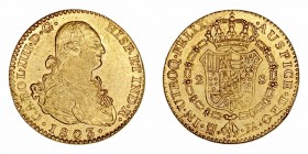 Carlos IV
2 Escudos. AV. Madrid FA. 1803. 6.74g. Cal.1308 (2019). Raya en reverso. (EBC-).