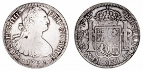 Carlos IV
8 Reales. AR. Méjico FM. 1794. Presenta pequeño resello oriental. 26.61g. Cal.956 (2019). Tonalidad en reverso. (MBC-).