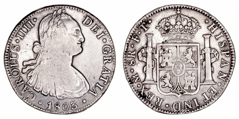 Carlos IV
8 Reales. AR. Méjico FT. 1803. 26.91g. Cal.977 (2019). Suave pátina y...