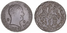 Fernando VII
8 Maravedís. AE. Jubia. 1824. Tipo cabezón. 10.04g. Cal.207 (2019). Leves defectos del metal. (MBC-).