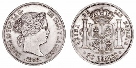 Isabel II
20 Reales. AR. Madrid. 1858. 25.90g. Cal.615 (2019). Suave pátina. (MBC).