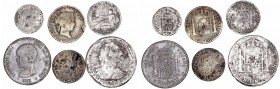 Lotes de Conjunto
Lote de 6 monedas. Todas falsas de época (calamina y latón). Carlos III 8 Reales 1779 Santiago DA y 2 Reales 1770 Sevilla CF, Isabe...