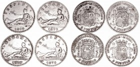 Gobierno Provisional
5 Pesetas. AR. 1870 *18-70 SNM. Lote de 4 monedas. Casi todas las estrellas visibles. (MBC- a BC+).
