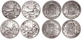 Gobierno Provisional
5 Pesetas. AR. 1870 SNM. Lote de 4 monedas. Algo sucias. (BC a BC-).